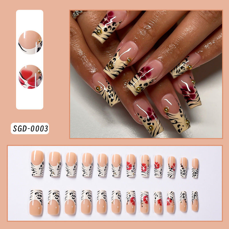 24 Pieces Steel Ball Flower Leopard Print Medium Water Pipe Nail Tip